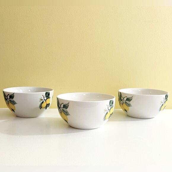 3 Royal Norfolk Lemon Ceramic Bowls Soup Salad Cereal Pasta Bowl Set - Picture 5 of 8